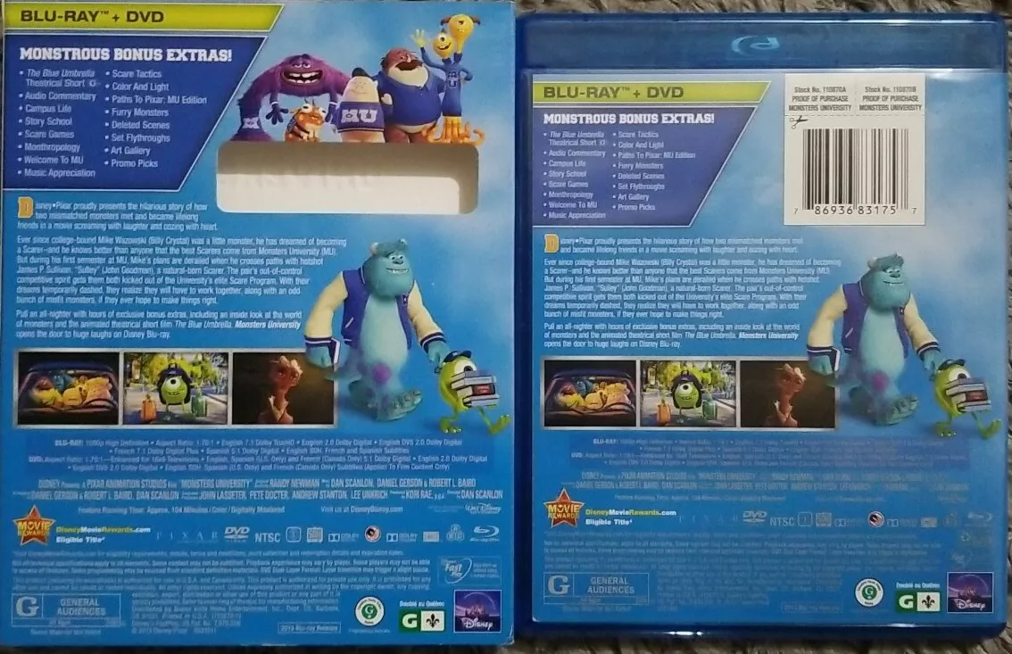 MONSTERS INC + MONSTERS UNIVERSITY 2 Blu-ray+ 2 DVD + BOTH W/ OOP SLIPCOVERS