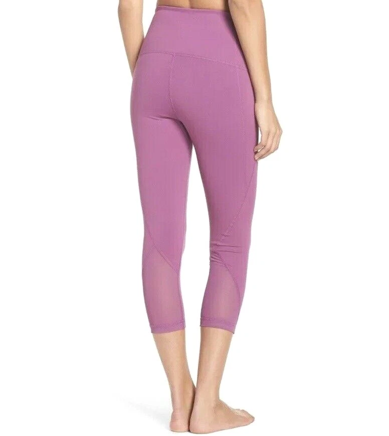 Zella Hatha High Waist Capri Leggings XS Violet Purple Pants Mesh Crop