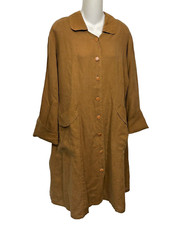 Vintage Flax By Jeanne Engelhart Linen Jacket Small Brown Long Sexy Switch Top S
