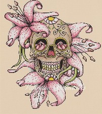 Sugar Skull with Flowers Counted Cross Stitch CHART  No. 7-364/8