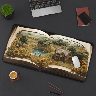 Sunflower Field Desk Mat, Lofi Desk Pad, Cute Desk Decor, Aesthetic Mousepad