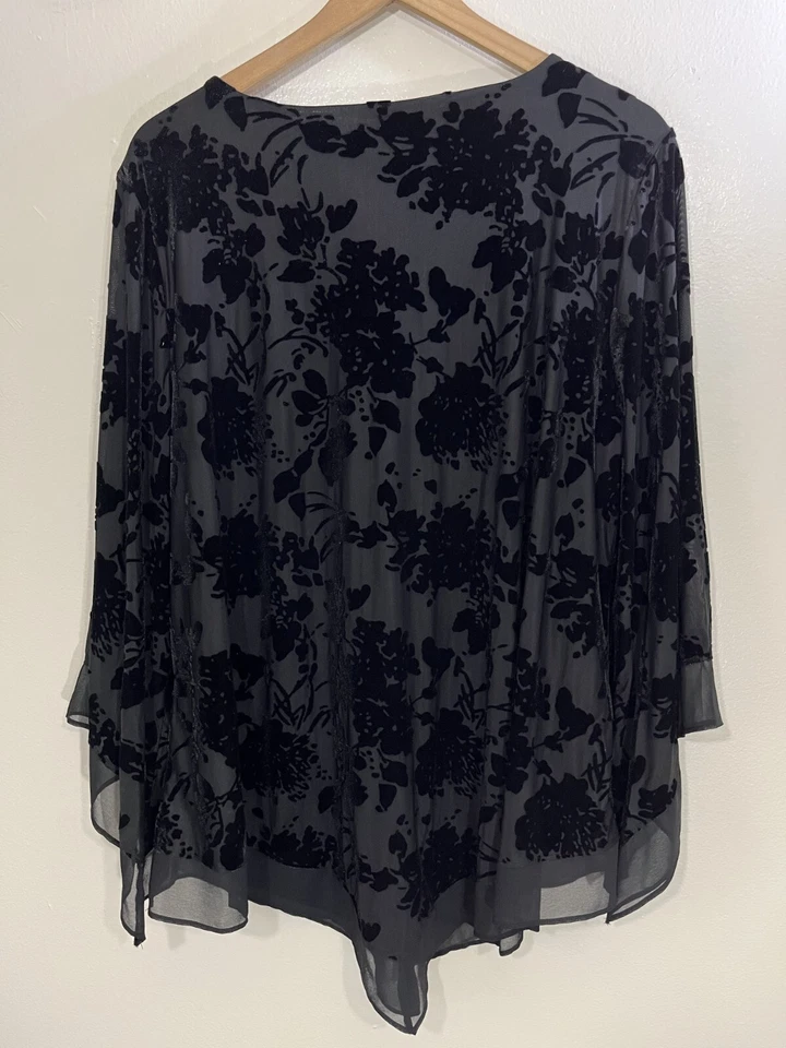 Gothic Romantic Burnout Velvet Floral Tunic Top 3X Witchy Fairygoth 90s Y2K Boho - Image 2 of 4