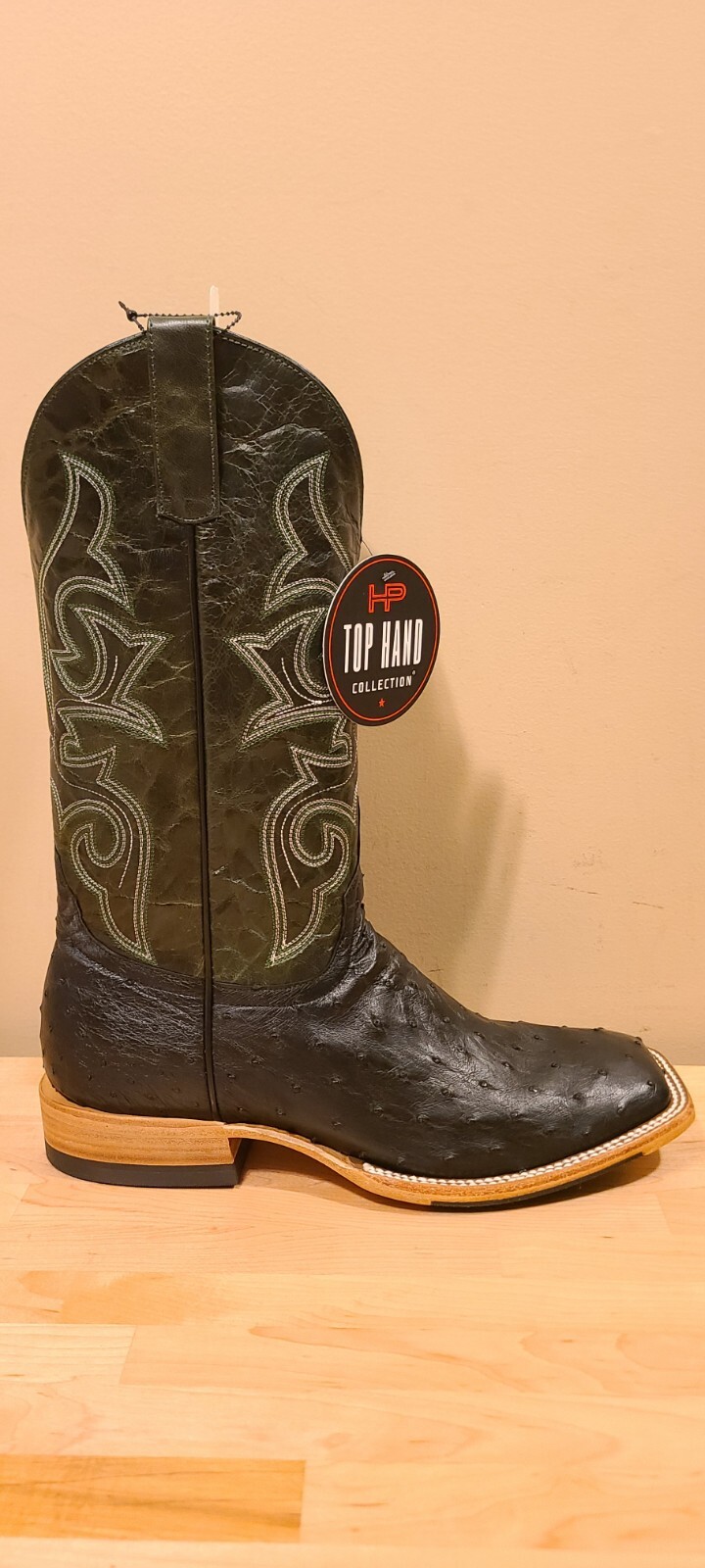 Horse Power Top Hand Black Full Quill Ostrich Cowboy Boots , Mens 10.5