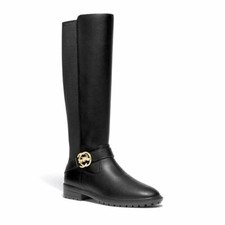 COACH Women's Farrah WIDE Calf Logo Buckle Riding Boots Black Size 6 NEW IN BOX