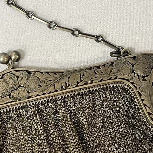 Borsa a mano antica Art Deco marcata .935 argento sterling catena rete 218 g - Foto 4 di 16