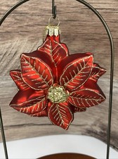 Katherines Collection Poinsettia red  gold blown glass Christmas Ornament