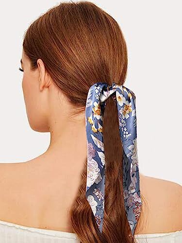 Floral Print Hair Scarf Scrunchies - Elastic Long-tail Ponytail Holders and - Picture 4 of 7