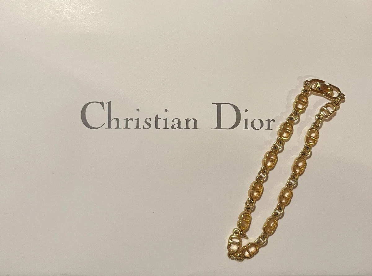 CHRISTIAN DIOR Bracelet Bangle Chain AUTH Logo Vintage CD F S F S Gold 86