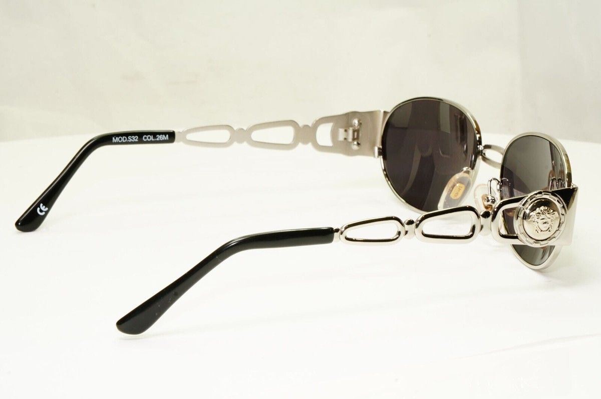 Gianni Versace 1996 Vintage Silver Oval Medusa Metal Sunglasses