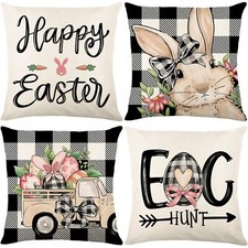 4 Pieces Modern Style Easter Bunny and Egg Pattern Pillow Covers Home Decor