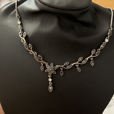 Marcasite Look Ornate Lariat Necklace 18” L