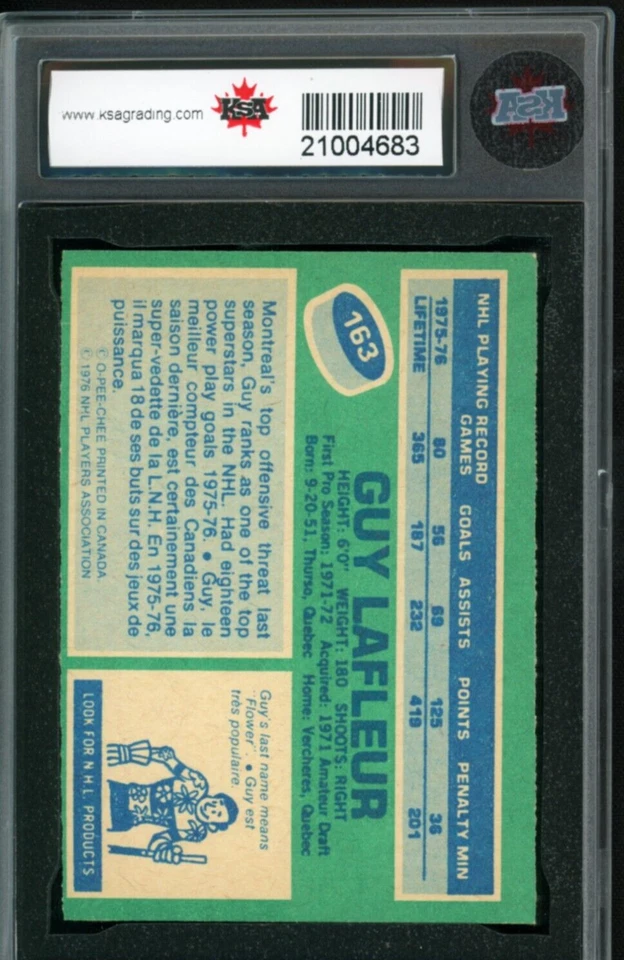 Guy Lafleur 1976-77 O-Pee-Chee #163 OPC Canadien de Montréal KSA 9 MINT - Image 2 of 2