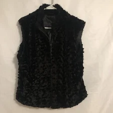 Womens Cejon Accessories Size M  Black Full Zip Faux Fur Vest  (LL