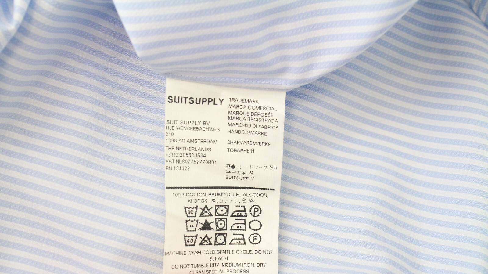 SUITSUPPLY Men Shirt 45L/ 17 3/4L Slim Formal Pure Cotton Melange