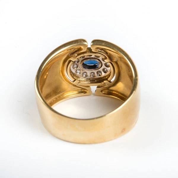 Anello anni 80 Salvini oro 18 Kt zaffiro blu diamanti vintage