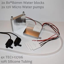 Large Water Cooling Peltier Kit 4x TEC1-12706, 2 Pumps, 2x 80*80 blocks + tubing