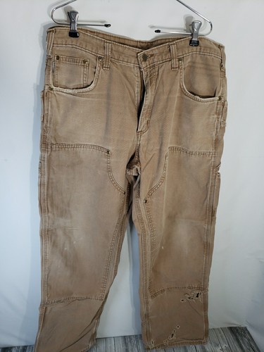 Vtg Carhartt 36x30 Double Knee Carpenter Pants Brown Loose Fit Distressed - Picture 2 of 22