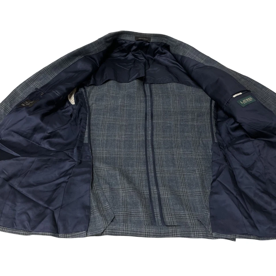 Casaco esportivo azul masculino Ralph Lauren xadrez xadrez jaqueta lã seda linho blazer 42 - Imagem 4 de 4