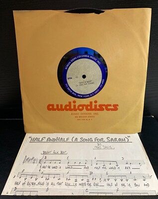 acetate MAC DAVIS Half & Half (Song for Sarah) vocal w/guitar + sheet music HEAR