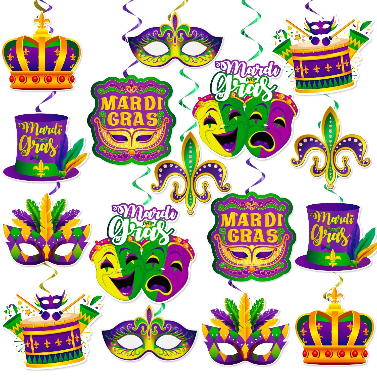 32pcs Mardi Gras Decorations Hanging Swirls Party Supplies Mardi Gras Foil Ce...