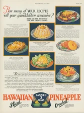 1928 Hawaiian Pineapple Sliced Crushed Recipes Icebox Cake Salad Print Ad PR7