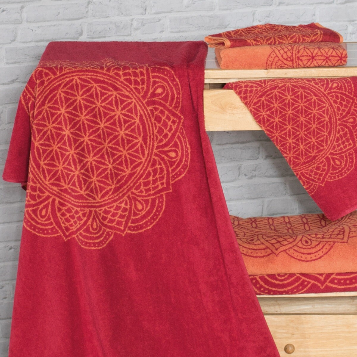 Handtuch - Blume des Lebens mit Edelsteinen - robinrot koralle - BIO energetisch