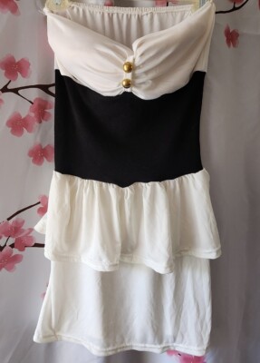 strapless open back dress WeWoreWhat Strapless Peplum Mini Dress Ivory main image 1