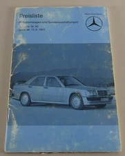 Price list Mercedes Benz W201/W123/W126/R107 valid from 09/1983