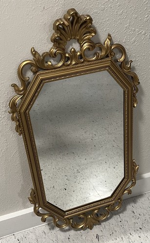 Vintage Large MCM Syroco Gold Ornate Wall Decor Mirror 31x 16” Hollywood Regency