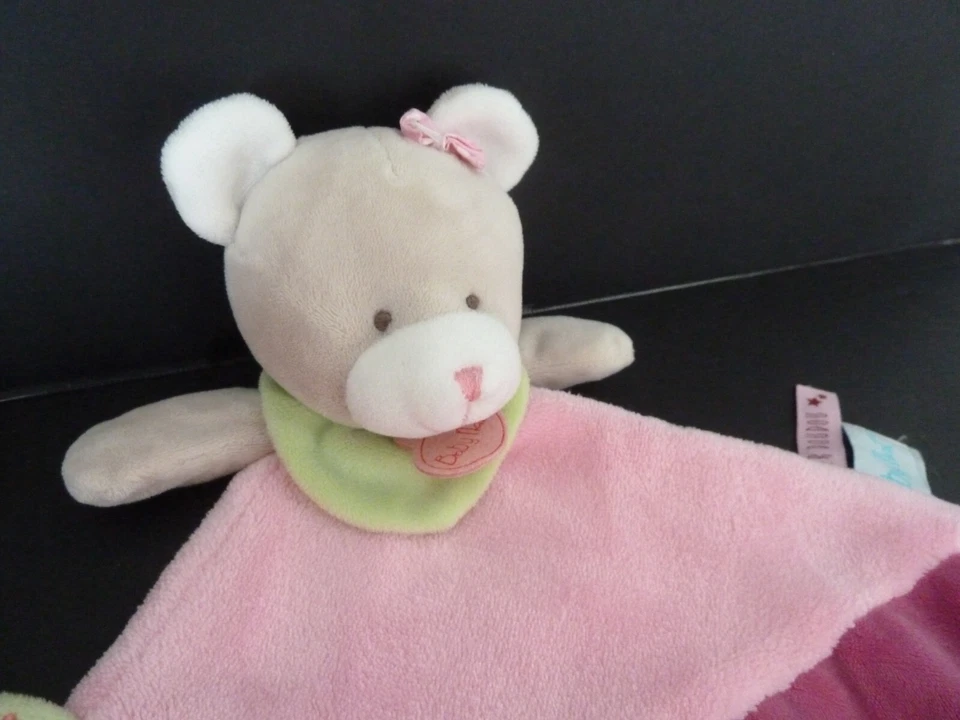 22 . Doudou plat BABY NAT SUPER OURS crak rose violet vert fleur BN0289 - TTBE - Photo 2/3