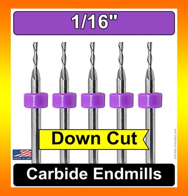 1/16'' Down Cut End Mill Carbide Five Pieces 2 Flute .300'' Depth downcut  M192