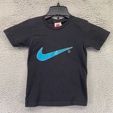 Vintage Nike T Shirt Kids Youth Large Size 7 Gray Tag USA Made Blue Swoosh