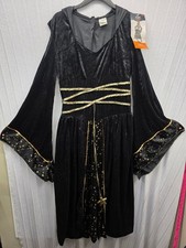 Velvet Witch Costume Dress Size Large 12-14 Black Gold Stars