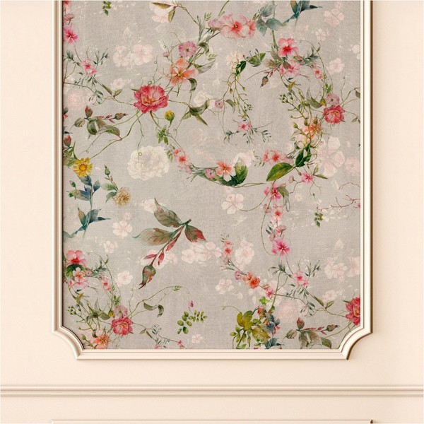 Fototapete Stuckwand Vliestapete Blumen Beige Grau Floral Wohnzimmer KüChe-image