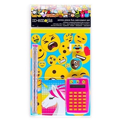 7 Piece Emoji Fun Calculator Set Stationary Notepad Memo Pencil Eraser Sharpener