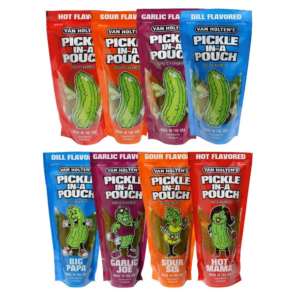 Variedad Pickle-In-A-Pouch Sampler - Paquete de 8 - Paquete de bocadillos crujientes y sabrosos