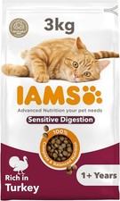 IAMS Sensitive Digestion Complete Dry Cat Food Turkey 3Kg - with Prebiotics 6.09 per kilo
