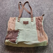 Myra Bag Leather and Cotton. Mint Tan and Brown. Zip Closure.New Without Tags