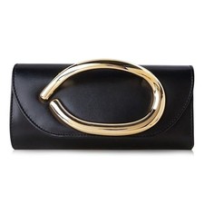 Evening Clutch Purse for Women Metal Handle Chain Bag Black