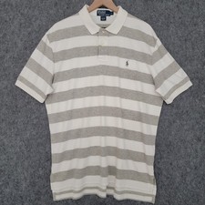 Polo Ralph Lauren Polo Shirt Mens Large White Gray Striped Classic Cotton Casual