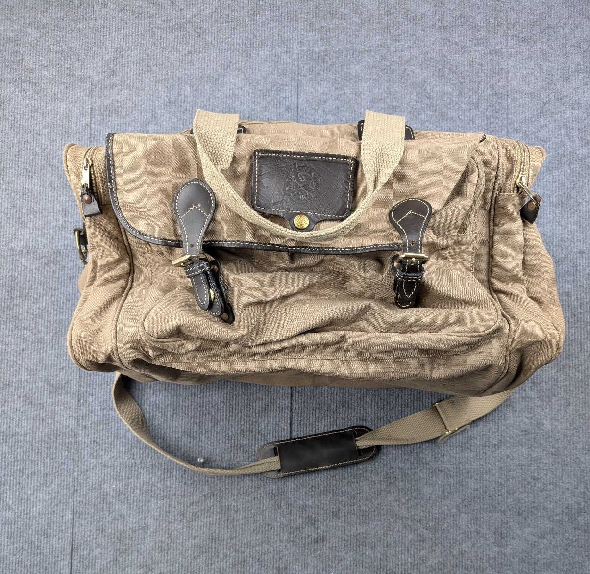 Vintage Eddie Bauer Duffle Bag Canvas Leather Trim Ford Trav