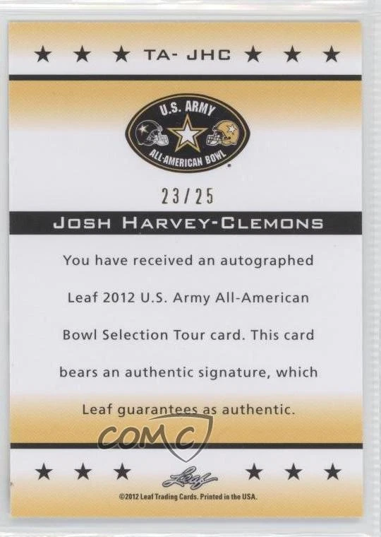 2012 Leaf US Army All-American Bowl Red Ink /25 Josh Harvey-Clemons #TA-JHC Auto - Image 2 of 2