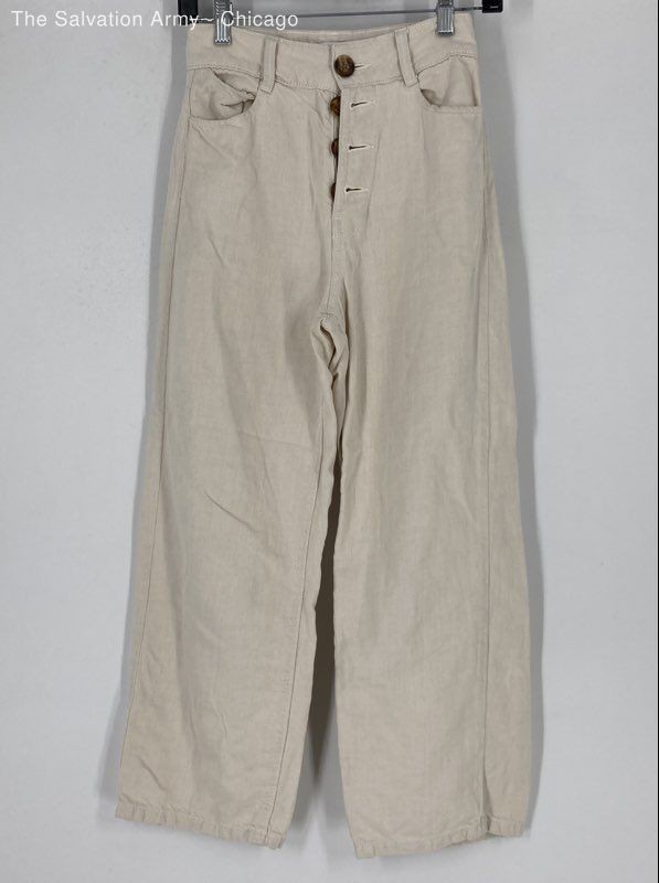 Zara Womens Beige Light Wash 5-Pocket Design Denim Wide-Leg Jeans Size 0