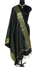 Green Banarasi Dupatta Indian Art Silk Woven Zari Brocade Long Stole Scarves