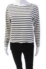 Other Stories Womens Cotton Long Sleeve Round Neck Stripe Top White Size S