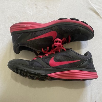 Nike Dual Fusion Black/Pink Mesh Low Top Lace-Up Running Sneakers Kids US 8