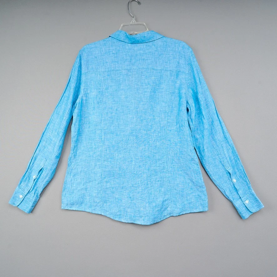 Женская льняная рубашка Brooks Brothers 14 синяя на пуговицах 346 - Изображение 4 из 4