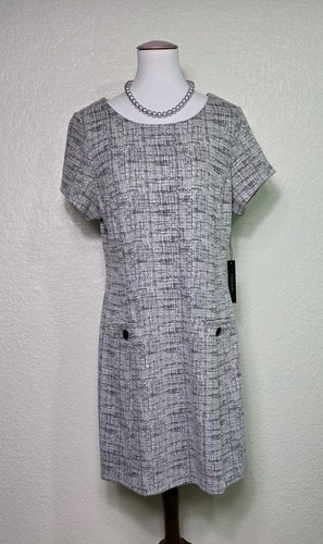 Tahari NWT Chic Black And White Tweed Dress, Size 14 - Picture 2 of 8