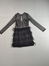 Fashion Nova Dress Womens Large Black Dance My Heart Out Mini Sequin Feather