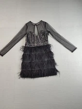 Fashion Nova Dress Womens Large Black Dance My Heart Out Mini Sequin Feather